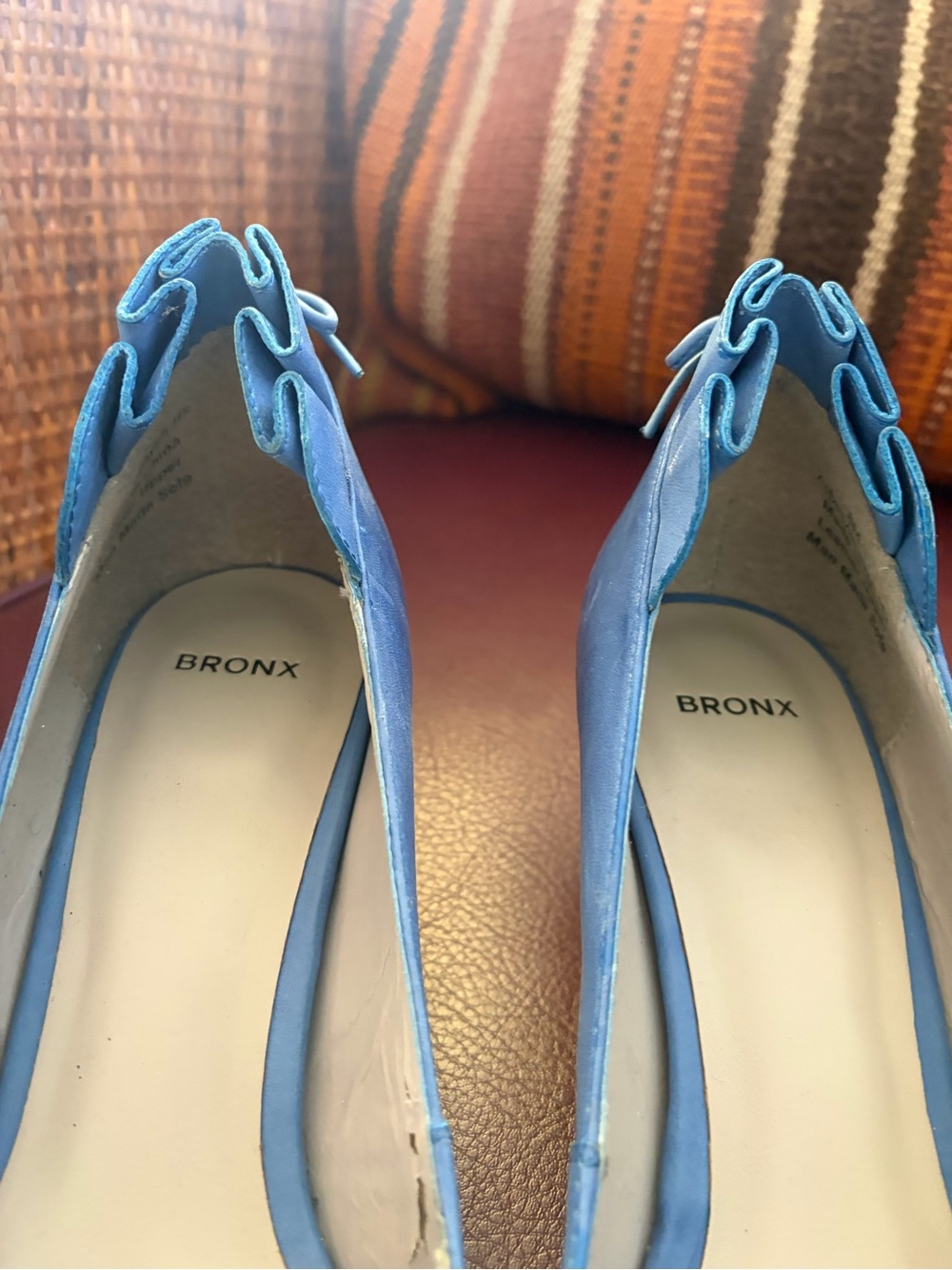 Bronx Light Blue Pointed-Toe Pumps with Scalloped Heel Trim - Picture 6 of 6